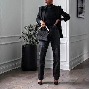 Denim + Faux Leather Jeans